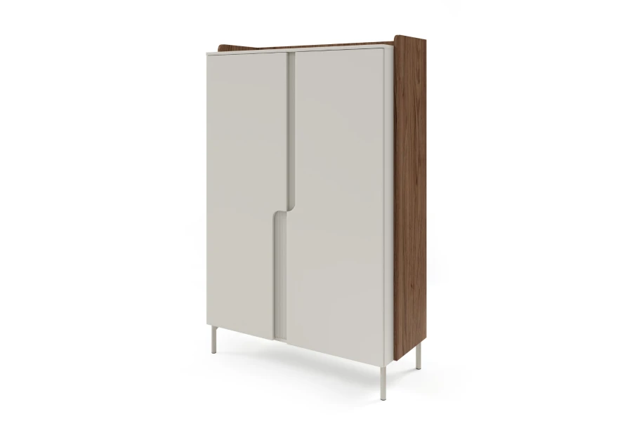 Eleganter zweitüriger Schrank Pauro in Alba Nussbaum und Kaschmir mit stilvollen Griffmulden.