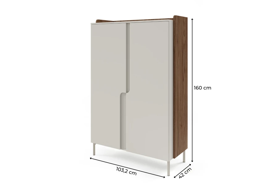 Moderner Schrank in Beige und Nussbaum-Optik, Maße: 103,2 x 160 x 42 cm.