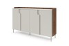 Modernes Sideboard in Weiß mit edlen Holzelementen und schmalen Metallfüßen für das Wohnzimmer.
