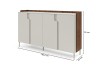 Produktmaße des Sideboards: 183,2 cm Breite, 110 cm Höhe und 42 cm Tiefe im Überblick.