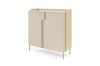 Elegante beige Kommode mit heller Eiche, modernes minimalistisches Design für Wohnzimmer.