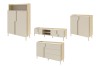 Vierteiliges Set moderner beiger Wohnmöbel: Highboard, Sideboard und TV-Bank.