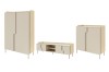 Dreiteiliges Pauro Möbel-Set in Macadamia-Beige: Schrank, Lowboard und Sideboard.