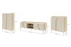Möbelset in Eiche hell und Beige mit Maßen: Schrank, TV-Lowboard und Sideboard.