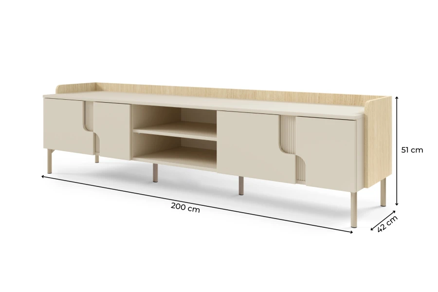 Abmessungen TV-Lowboard Beige und Eiche: 200x51x42 cm