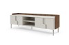 Stilvolles TV-Lowboard in Beige und Walnuss-Optik mit Rillen-Details.