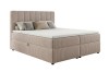 Beiges Boxspringbett Victor aus Cord-Stoff mit Bettkasten auf weißem Hintergrund.