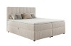 Modernes Boxspringbett mit geripptem Stoffbezug in Beige auf weißem Hintergrund.