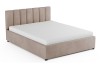 Elegantes Polsterbett in Taupe mit hohem, gestepptem Kopfteil auf weißem Hintergrund.