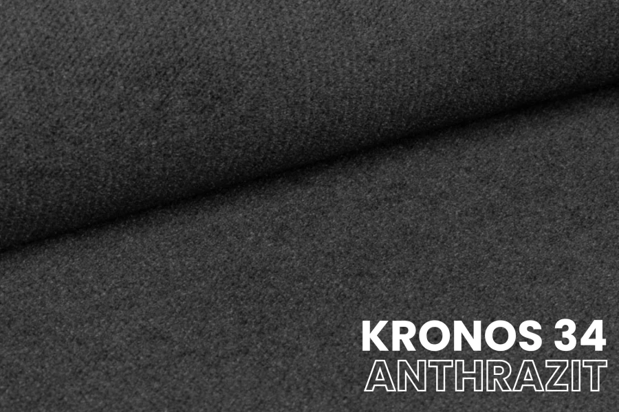 Dunkelgrauer Möbelstoff Kronos 34 Anthrazit in der Nahaufnahme – weiche Textur für Betten.