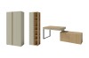 Kleiderschrank, Regal und Eckschreibtisch in Beige und Eiche-Optik.