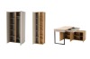 Set aus Kleiderschrank, Regal und Schreibtisch – Ansicht mit offenen Türen und Schubladen.