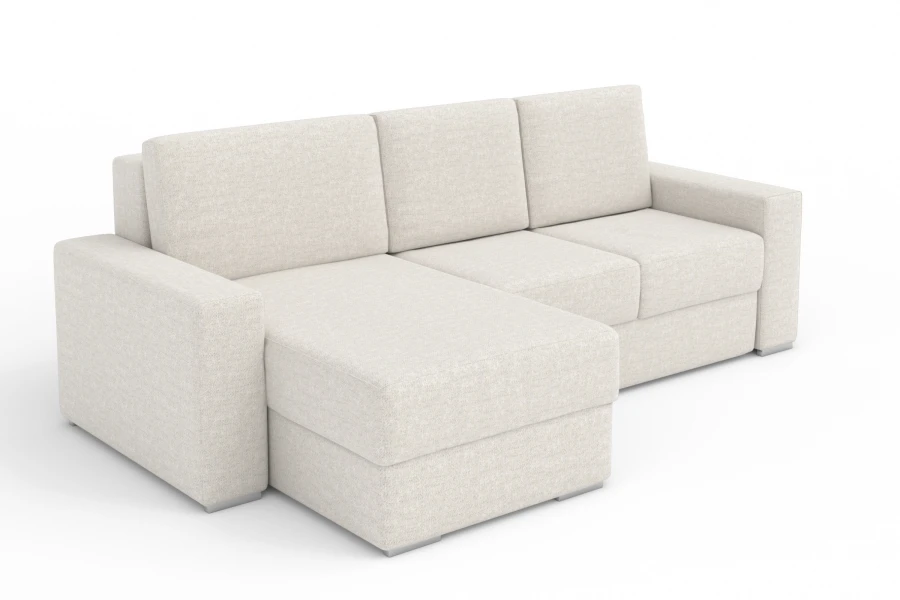 Gemütliches L-Form Sofa in Beige, Seitenansicht links, ideal für moderne Wohnzimmer.