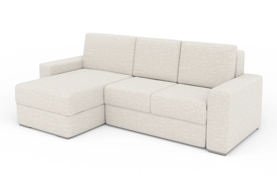 Bequemes Polstersofa in Beige, Ansicht von rechts, hochwertiger Stoff und zeitloses Design.