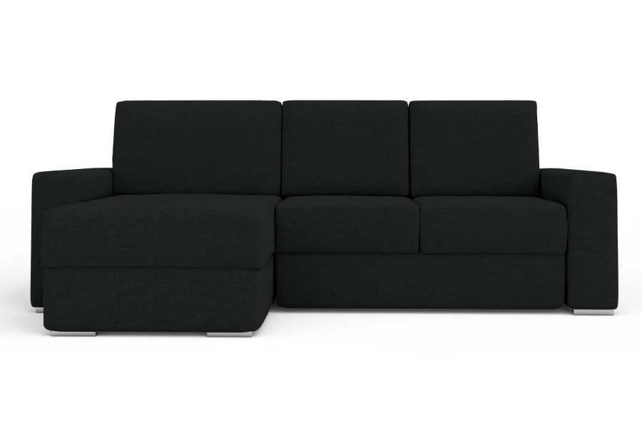 Schwarzes Ecksofa in L-Form, moderne Couch auf weiß.