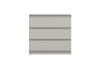 Schlichte Kommode in hellem Beige, Frontansicht der 3 Schubladen im modernen Stil.