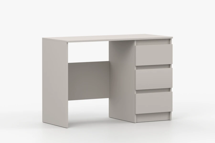 Moderner Schreibtisch in Lichtgrau mit drei Schubladen für das Home Office.