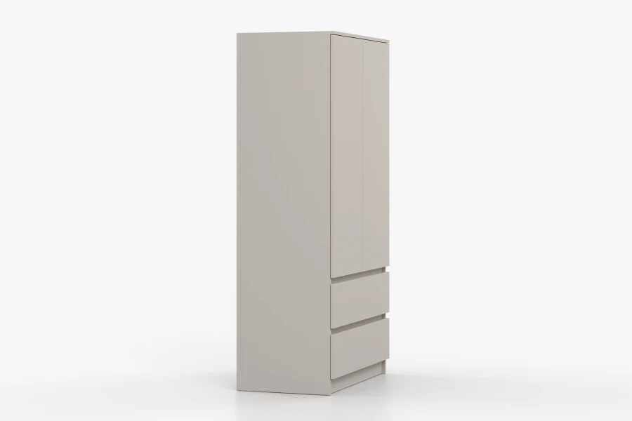 Beiger Kleiderschrank mit 2 Türen und 2 Schubladen, modernes griffloses Design