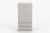 Moderner Kleiderschrank in Beige mit 2 Türen und 2 Schubladen, Frontalansicht.