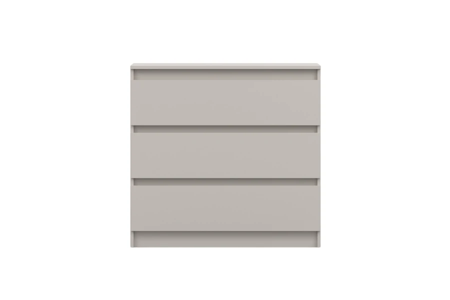 Frontansicht einer modernen beige Kommode mit drei Schubladen