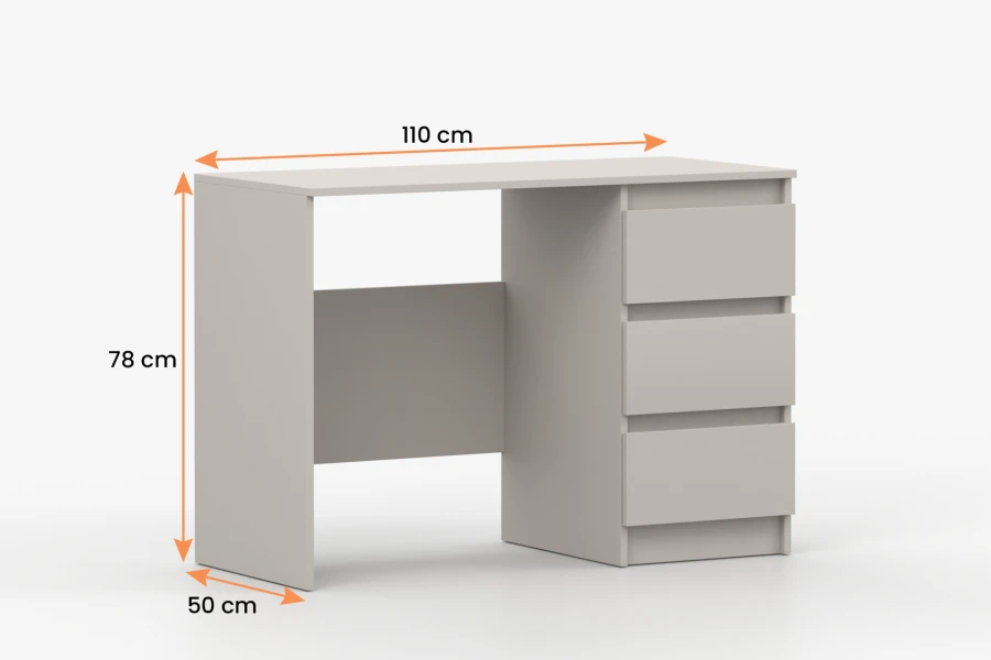 Beige Schreibtisch mit 3 Schubladen, Maße: 110x78x50 cm