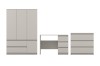 3-teiliges Möbelset bestehend aus Kleiderschrank, Schreibtisch und Kommode in Beige.