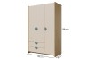 Dreitüriger Kleiderschrank in Beige und Eiche mit Maßen 123x198x60 cm für das Kinderzimmer.
