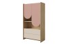 Stilvolles Lexo Highboard in Eiche-Optik mit dekorativen rosa Türelementen für Kinder.