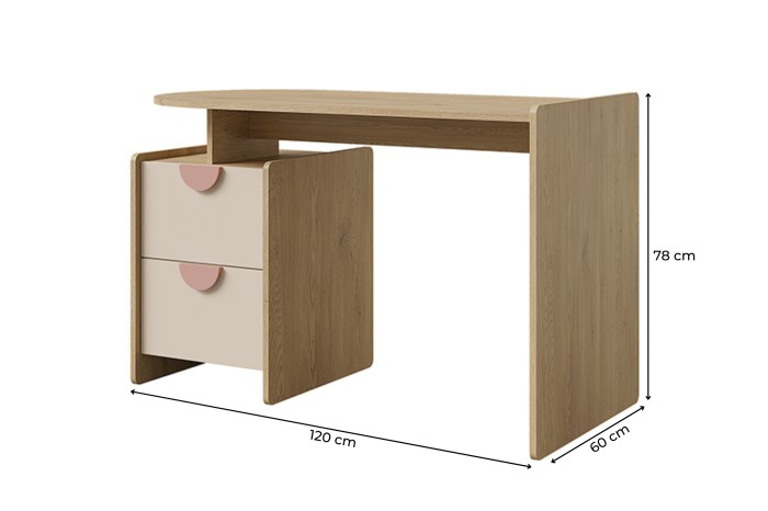 Schreibtisch für Kinderzimmer in Eiche mit Schubladen-Container, Maße: 120x78x60 cm.