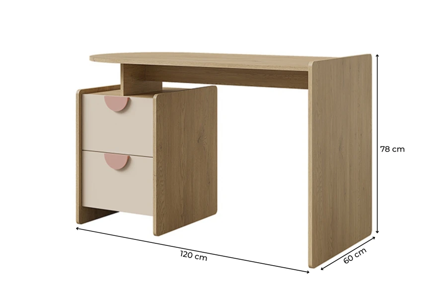 Schreibtisch für Kinderzimmer in Eiche mit Schubladen-Container, Maße: 120x78x60 cm.