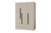 Moderner 3-türiger Kleiderschrank in Beige mit zwei Schubladen und langen schwarzen Griffen.