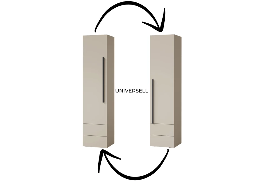 Eintüriger Schrank Beige, universell montierbar mit flexiblem Türanschlag links oder rechts.