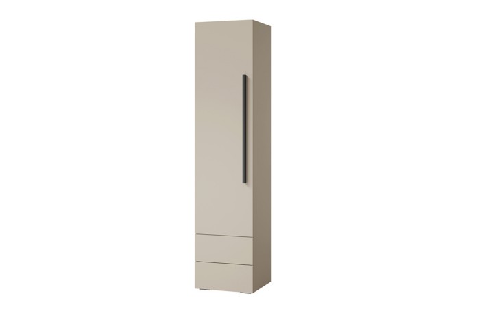 Moderner Einzelschrank in Beige mit zwei Schubladen und minimalistischem Design.