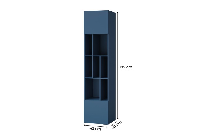 Blaues schmales Standregal mit Maßen 195x45x40 cm für Jugendzimmer