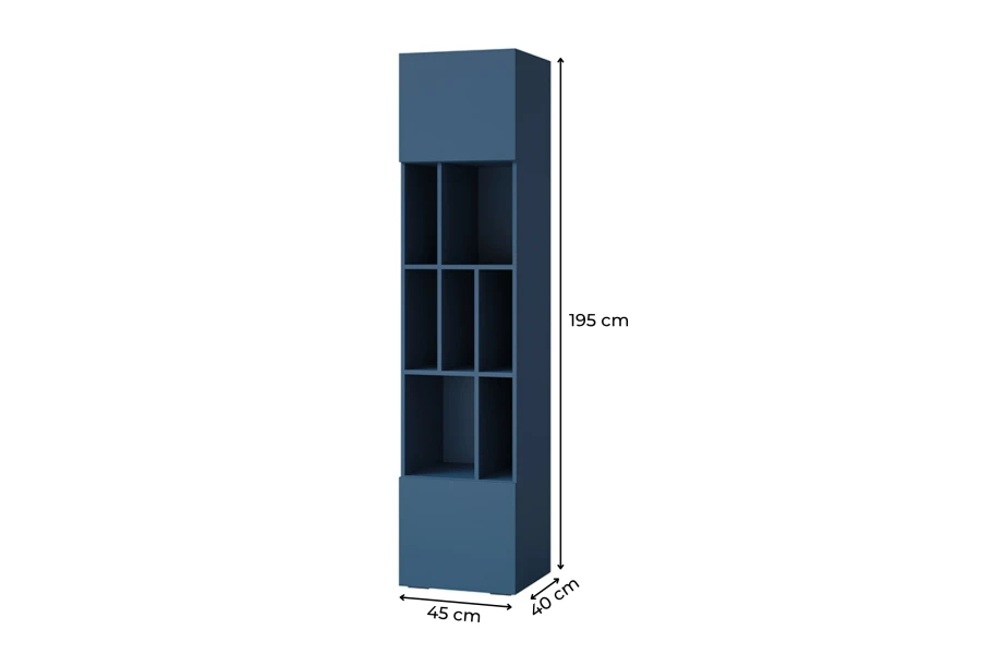 Blaues schmales Standregal mit Maßen 195x45x40 cm für Jugendzimmer