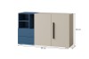Maße des Sideboards: 135 cm Breite, 80 cm Höhe, 40 cm Tiefe in Blau und Beige
