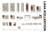 Lima Kollektion Übersicht: Schränke, Regale, Schreibtisch und Bett in Beige und Terrakotta mit Maßen.