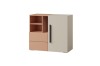Modernes Sideboard der Lima Serie mit Tür, Schubladen und offenen Regalfächern in Beige und Terrakotta.