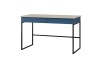 Stilvoller LIMA Schreibtisch in Blau und Beige mit modernem schwarzem Metallgestell.
