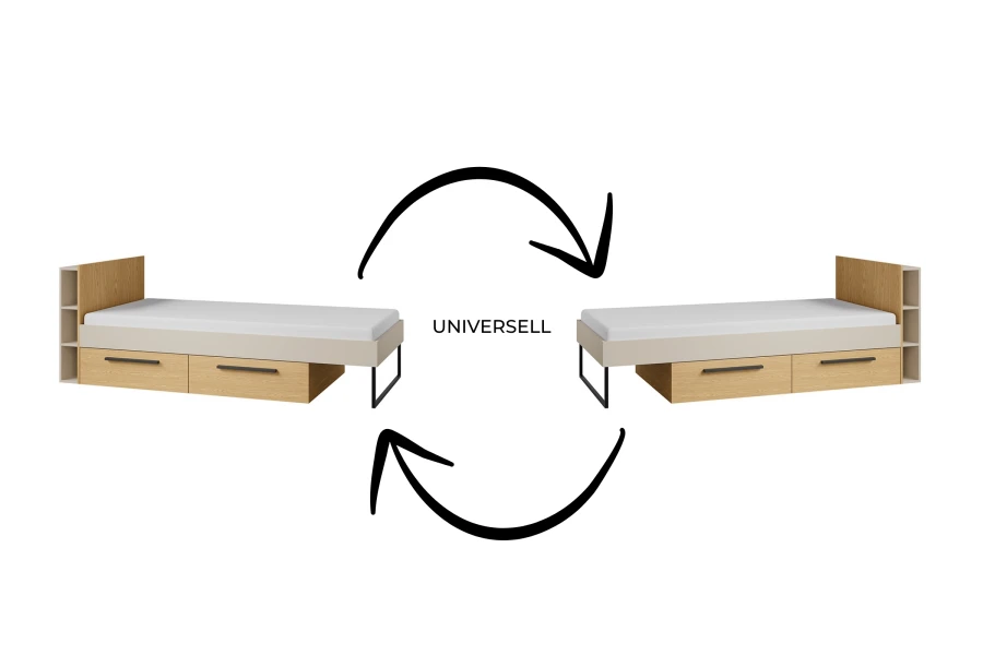 Lima Jugendbett universell links oder rechts montierbar für flexible Zimmereinrichtung.