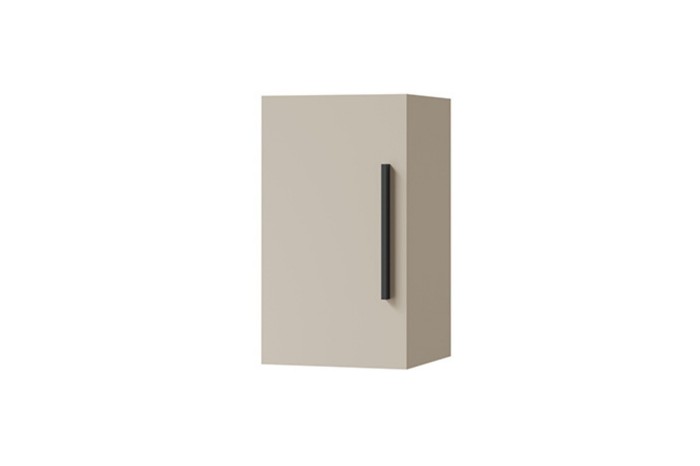 Beige Wandhängeschrank mit schwarzem Griff, minimalistisches Design für moderne Wohnräume.