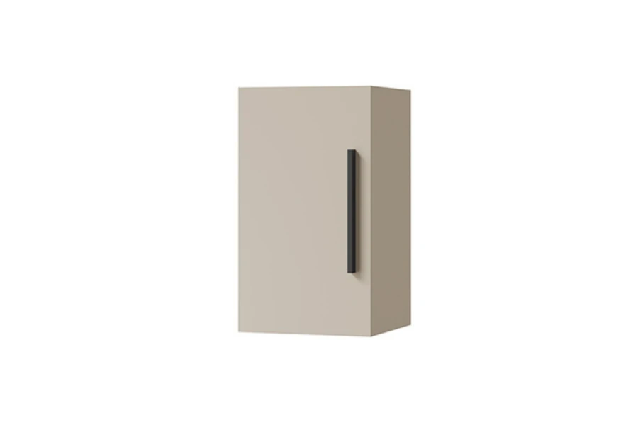 Beige Wandhängeschrank mit schwarzem Griff, minimalistisches Design für moderne Wohnräume.