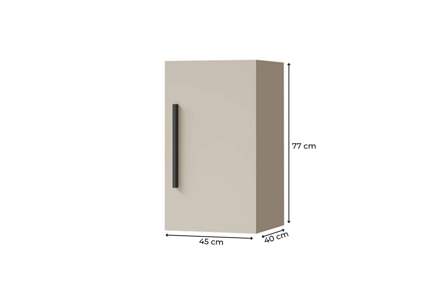 Abmessungen des Wandschranks: Höhe 77 cm, Breite 45 cm, Tiefe 40 cm für präzise Raumplanung.