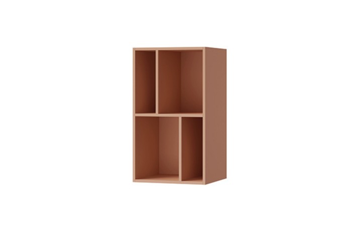 Schlichtes terracottafarbenes Regalmodul mit vier Fächern für moderne Einrichtung.