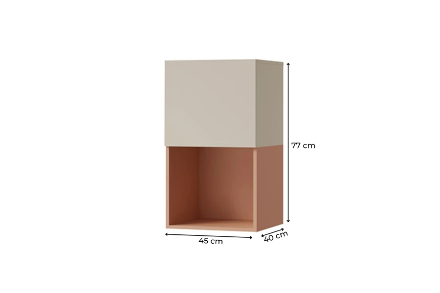 Zweifarbiges Wandregal in Beige und Terrakotta, Maße 77 x 45 x 40 cm.