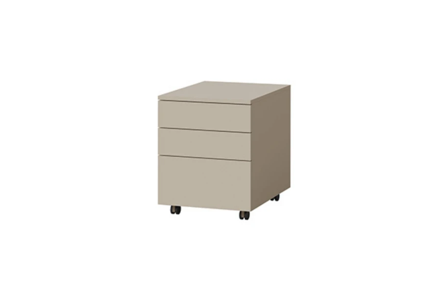 Moderner Rollcontainer in Beige mit drei Schubladen auf Rollen aus der Lima Möbelserie.