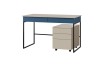 Moderner Schreibtisch in Blau und Beige mit passendem Rollcontainer für das Arbeitszimmer.