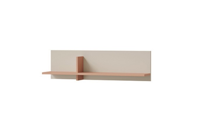 Minimalistisches Wandregal in Beige und Terrakotta.