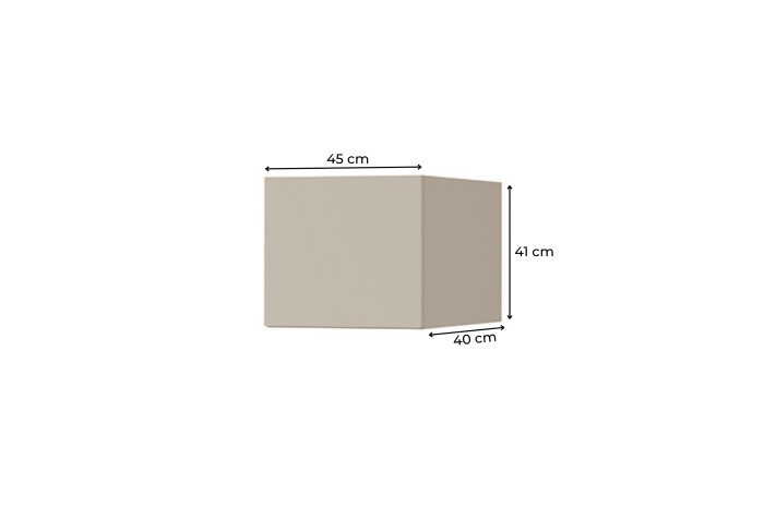 Maße des beigen Regalelements: 45 cm Breite, 41 cm Höhe, 40 cm Tiefe.