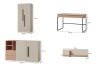 Maßangaben für Jugendmöbel-Set: Kleiderschrank, Schreibtisch, Sideboard und Wandregal.